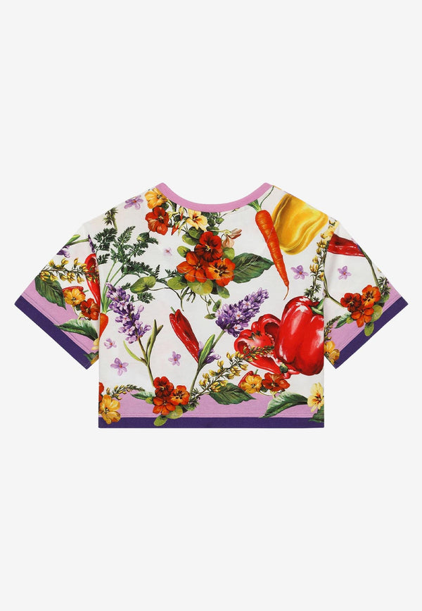 Dolce & Gabbana Kids Girls Farmer Print Cropped T-shirt Multicolor L5JTHY G7I0X HA4NK