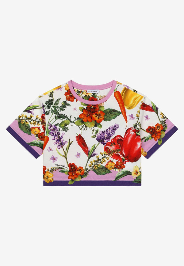 Dolce & Gabbana Kids Girls Farmer Print Cropped T-shirt Multicolor L5JTHY G7I0X HA4NK