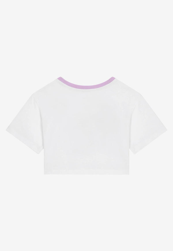 Dolce & Gabbana Kids Girls DG Logo Patch Cropped T-shirt White L5JTHY G7I0Y HW4NK