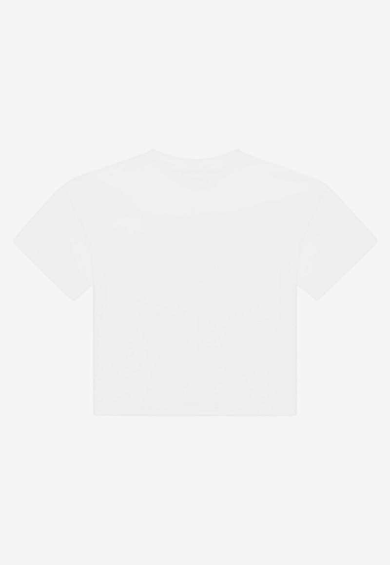 Dolce & Gabbana Kids Girls Openwork DG Logo T-shirt White L5JTIB G7B3E W0800
