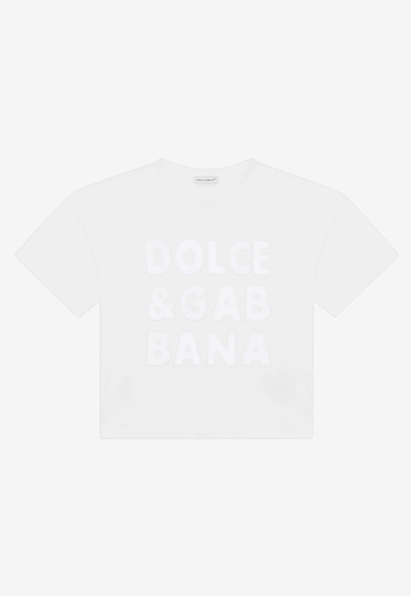Dolce & Gabbana Kids Girls Openwork DG Logo T-shirt White L5JTIB G7B3E W0800