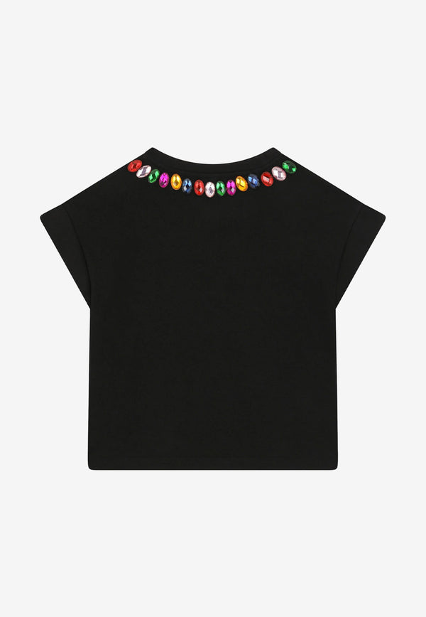 Dolce & Gabbana Kids Girls Studded DG Interlock T-shirt Black L5JTID G7B4K N0000