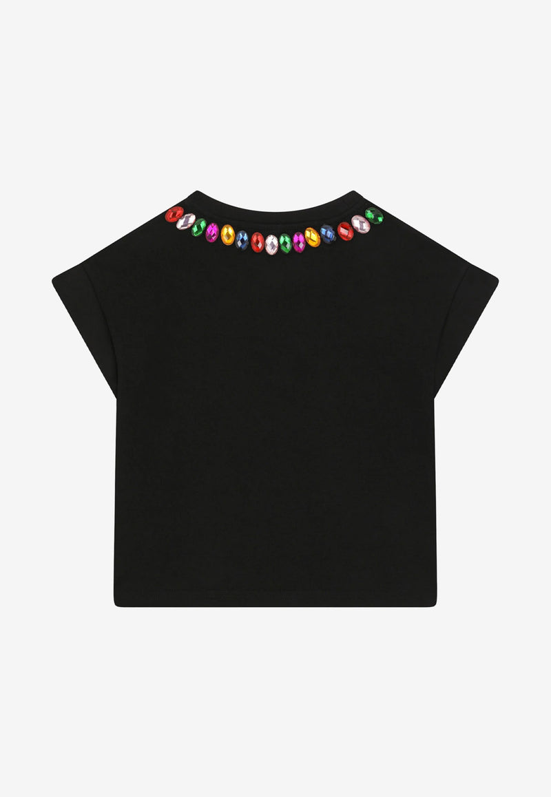 Dolce & Gabbana Kids Girls Studded DG Interlock T-shirt Black L5JTID G7B4K N0000