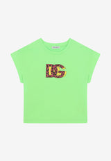 Dolce & Gabbana Kids Girls Glittered DG Logo T-shirt Green L5JTID G7CC6 V3836