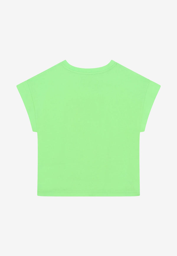 Dolce & Gabbana Kids Girls Glittered DG Logo T-shirt Green L5JTID G7CC6 V3836