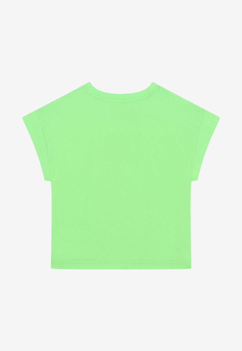 Dolce & Gabbana Kids Girls Glittered DG Logo T-shirt Green L5JTID G7CC6 V3836