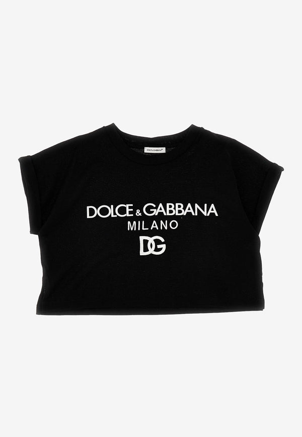 Dolce & Gabbana Kids Girls DG Milano Cropped T-shirt Black L5JTIH G7I0L N0000