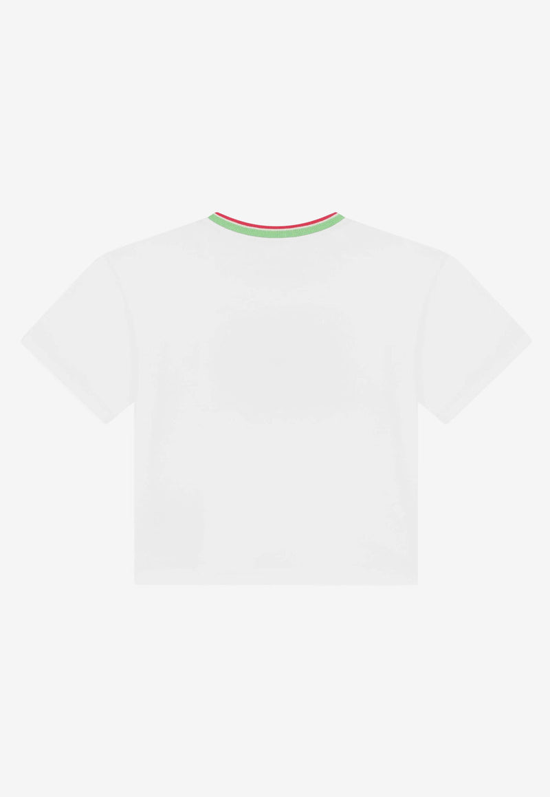 Dolce & Gabbana Kids Girls Brocade DG Patch T-shirt White L5JTII G7B5X W0800