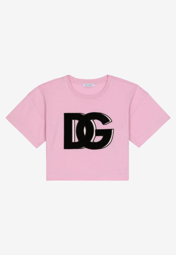Dolce & Gabbana Kids Girls DG Logo Cropped T-shirt Pink L5JTIM G7IGJ F1452