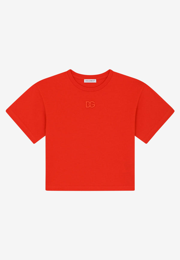 Dolce & Gabbana Kids Girls DG Embroidered T-shirt Orange L5JTIV G7CD6 A1683