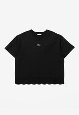 Dolce & Gabbana Kids Girls Lace-Trimmed DG Logo T-shirt Black L5JTJD G7C3F N0000