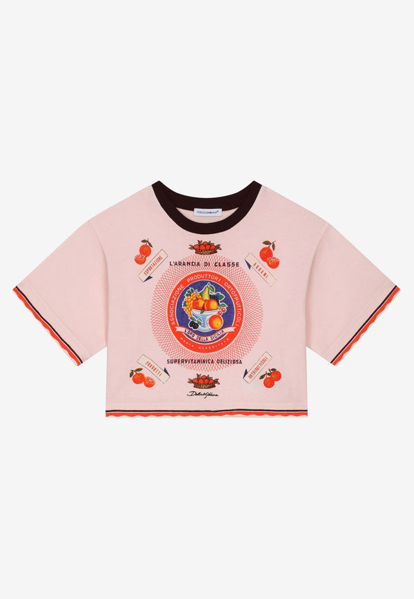 Dolce & Gabbana Kids Girls Orange Print T-shirt Pink L5JTJY G7E1E HF4AN