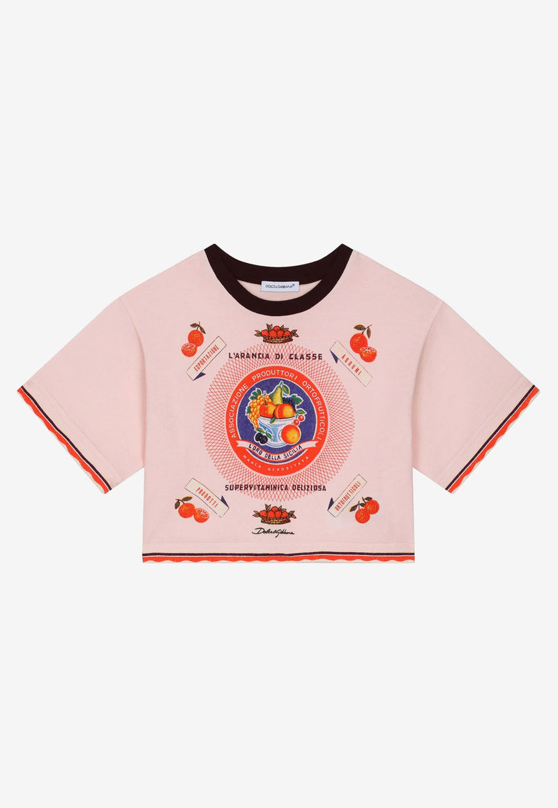 Dolce & Gabbana Kids Girls Orange Print T-shirt Pink L5JTJY G7E1E HF4AN