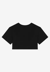 Dolce & Gabbana Kids Girls Logo Plaque Cropped T-shirt Black L5JTLB G7JL0 N0000