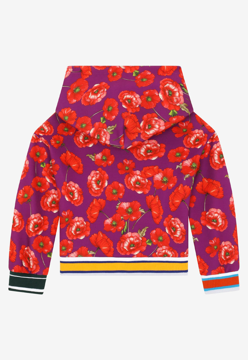 Dolce & Gabbana Kids Girls Poppy Print DG Logo Hoodie Violet L5JW5Z HS7HM HP3IW