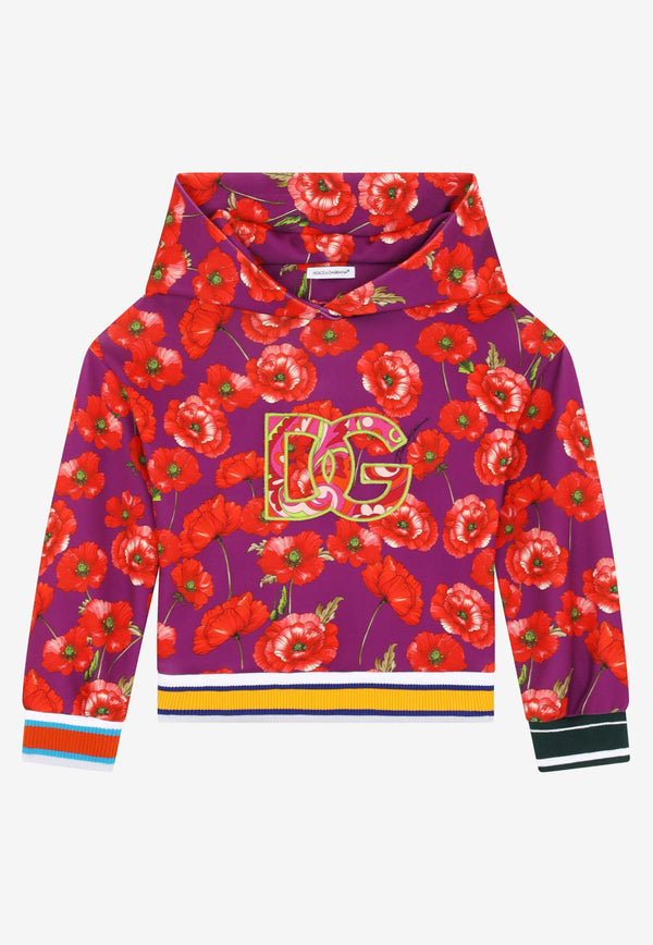 Dolce & Gabbana Kids Girls Poppy Print DG Logo Hoodie Violet L5JW5Z HS7HM HP3IW