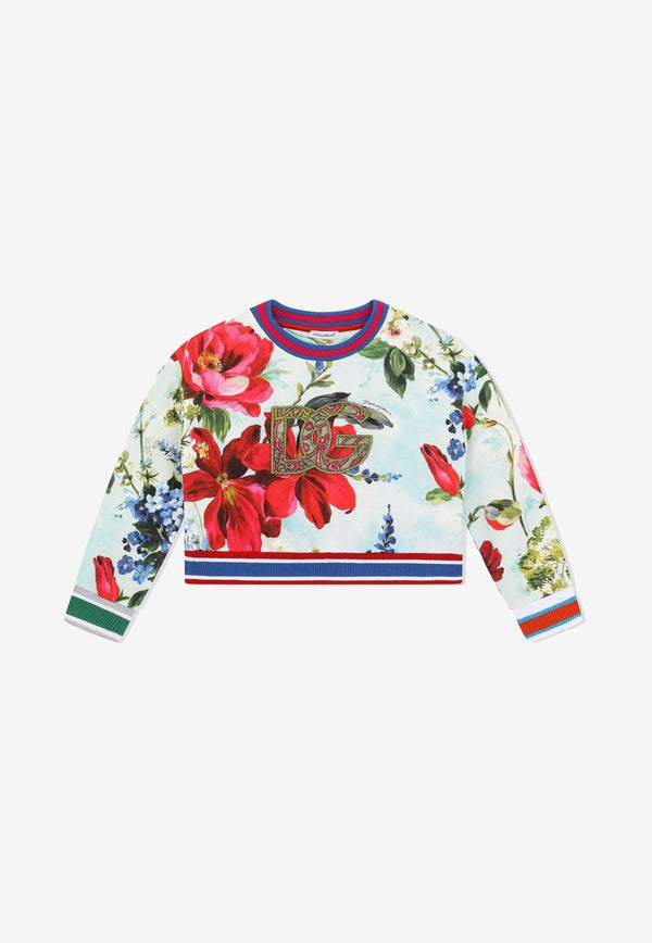 Dolce & Gabbana Kids Girls Garden Print Sweatshirt with Brocade DG Patch Multicolor L5JW6A HS7HB HC3JD