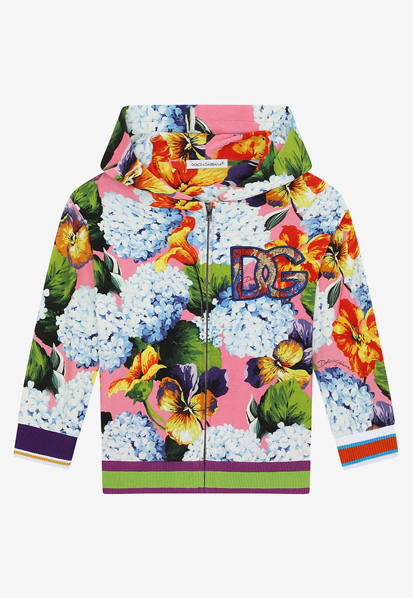 Dolce & Gabbana Kids Girls Hydrangea Print Interlock Zip Hoodie Multicolor L5JW6B FSGZ0 HF3JA