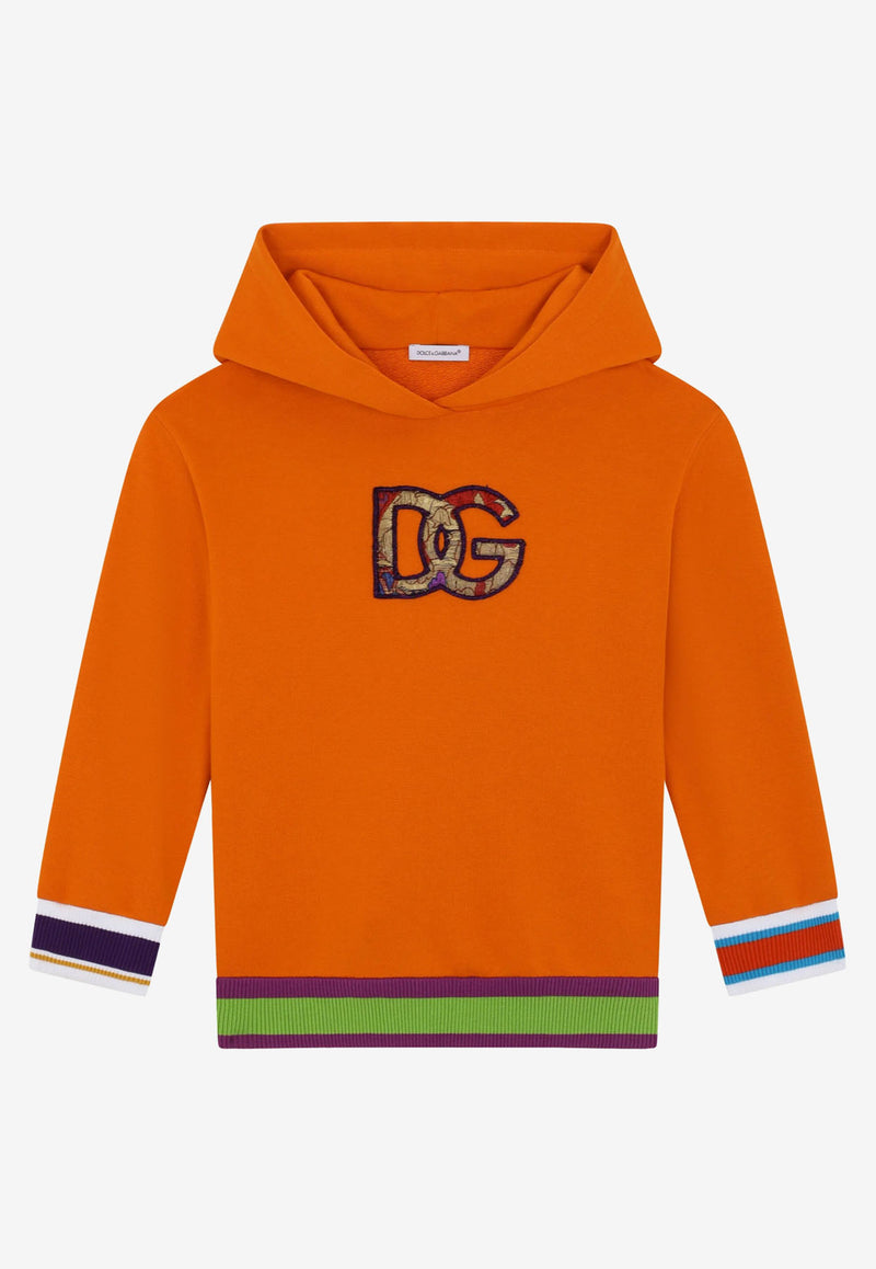 Dolce & Gabbana Kids Girls Brocade DG Patch Hoodie Orange L5JW6D G7B9M A0350