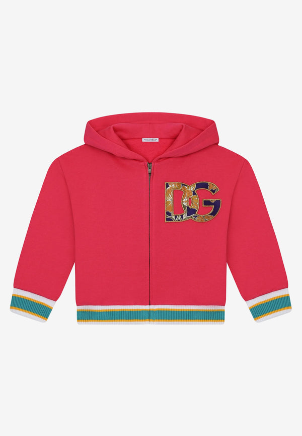 Dolce & Gabbana Kids Girls Brocade DG Patch Zip Hoodie Fuchsia L5JW6L G7CGJ F0382