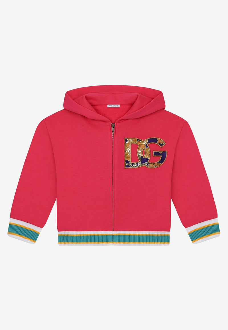 Dolce & Gabbana Kids Girls Brocade DG Patch Zip Hoodie Fuchsia L5JW6L G7CGJ F0382