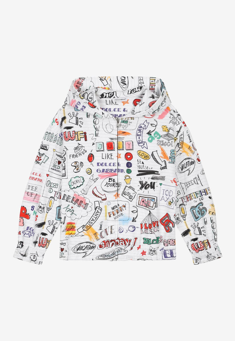 Dolce & Gabbana Kids Girls Smemo Print Zip-Up Hoodie Multicolor L5JW6N HS7I9 HW3VG