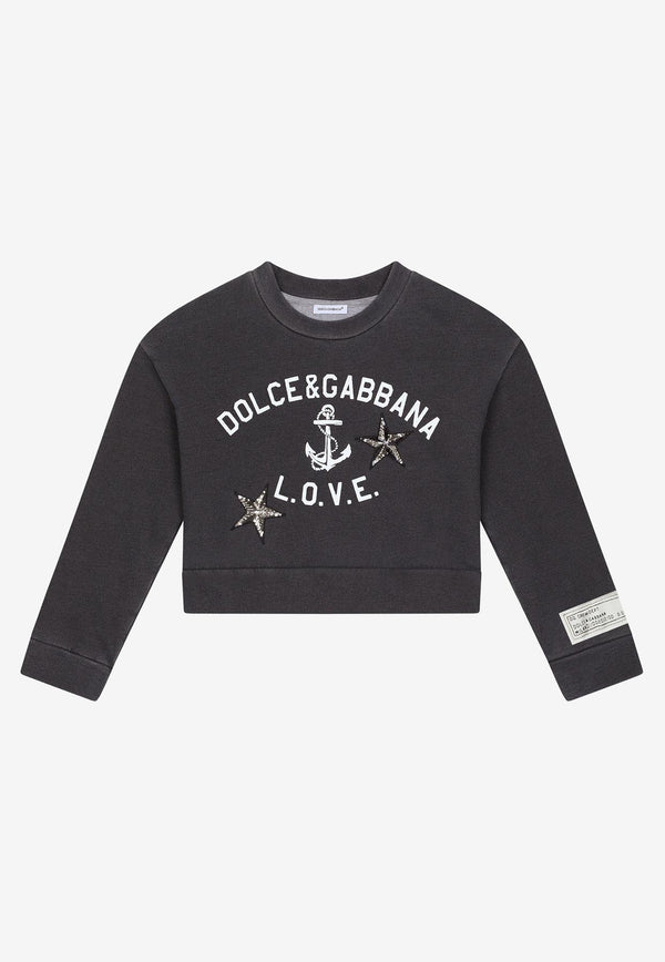 Dolce & Gabbana Kids Girls Love Print Sweatshirt Blue L5JW6R G7D2D B0665
