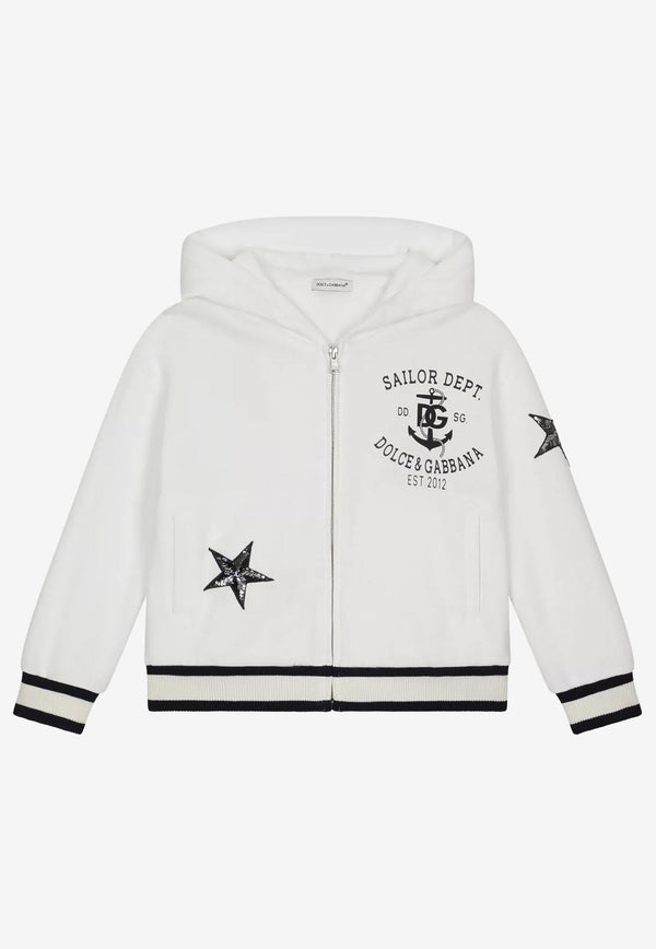 Dolce & Gabbana Kids Girls Star Patch Zip-Up Hoodie White L5JW6Y G7DY6 W0111