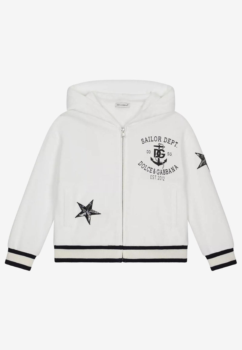 Dolce & Gabbana Kids Girls Star Patch Zip-Up Hoodie White L5JW6Y G7DY6 W0111