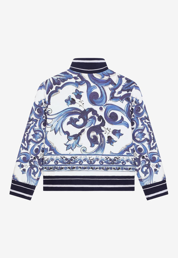 Dolce & Gabbana Kids Girls Majolica Print Zip-Up Sweatshirt Blue L5JW7A G7EX5 HH3TN