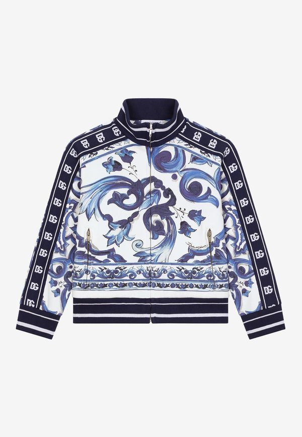 Dolce & Gabbana Kids Girls Majolica Print Zip-Up Sweatshirt Blue L5JW7A G7EX5 HH3TN