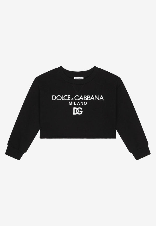 Dolce & Gabbana Kids Girls DG Milano Embroidered Sweatshirt Black L5JW7M G7F0U N0000