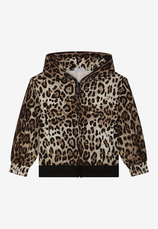 Dolce & Gabbana Kids Girls Leopard Print Zip-Up Hoodie Brown L5JW8G G7H7X HA93M