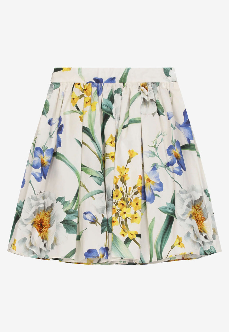 Dolce & Gabbana Kids Girls Floral Print Poplin Skirt White L5SI19 G7D6Q HA3ZQ