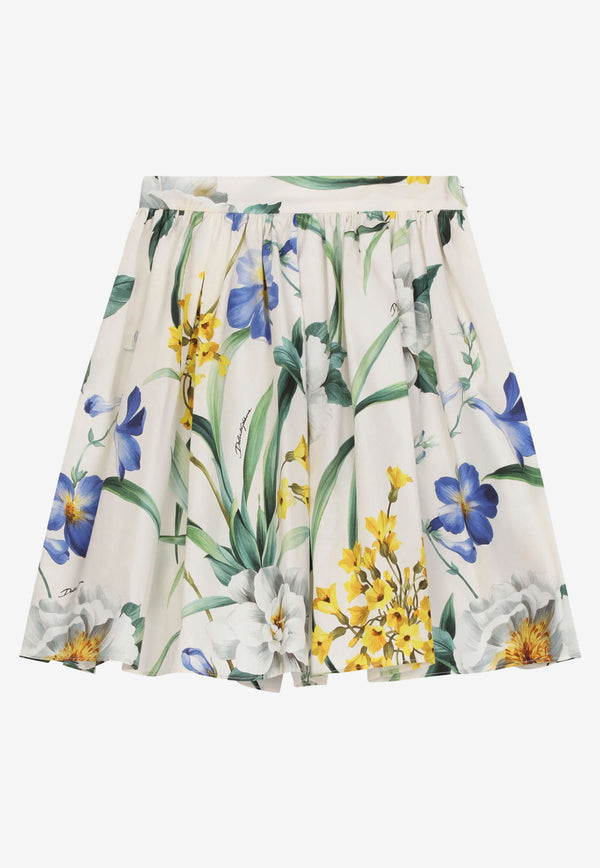 Dolce & Gabbana Kids Girls Floral Print Poplin Skirt White L5SI19 G7D6Q HA3ZQ