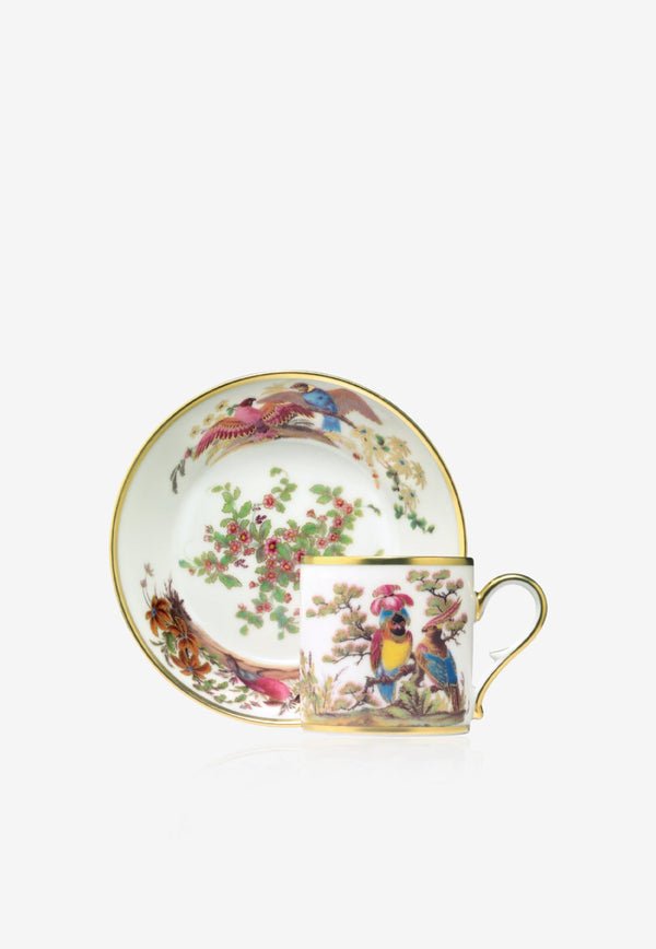 Ancienne M.Royale Aux Perroquets Porcelain Litron Cup and Saucer - Set of 2 White L627