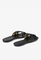Jimmy Choo Laran JC Monogram Flat Sandals in Nappa Leather Black LARAN FLAT NPX BLACK/BLACK