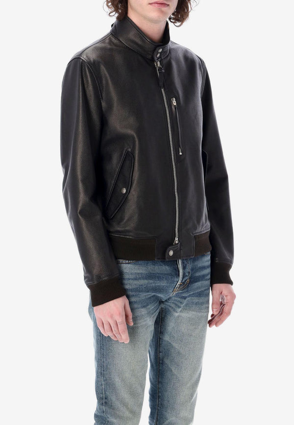 Tom Ford Zip-Up Leather Jacket Black LBG001-LMG004S23 LB999