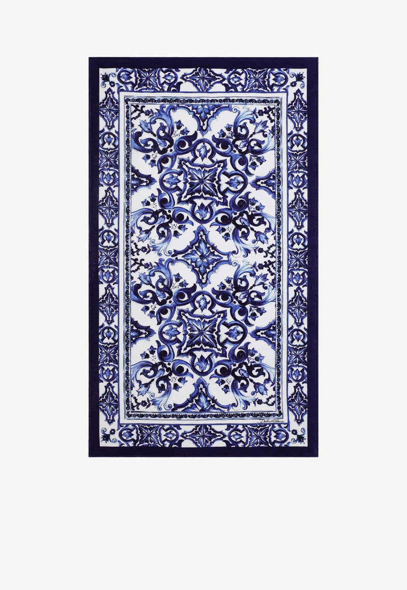 Dolce & Gabbana Kids Girls Majolica Print Beach Towel Blue LBJA21 G7EW7 HA3TN