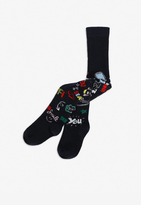 Dolce & Gabbana Kids Girls Smemo Jacquard Tights Black LBKA63 JACS5 S9000