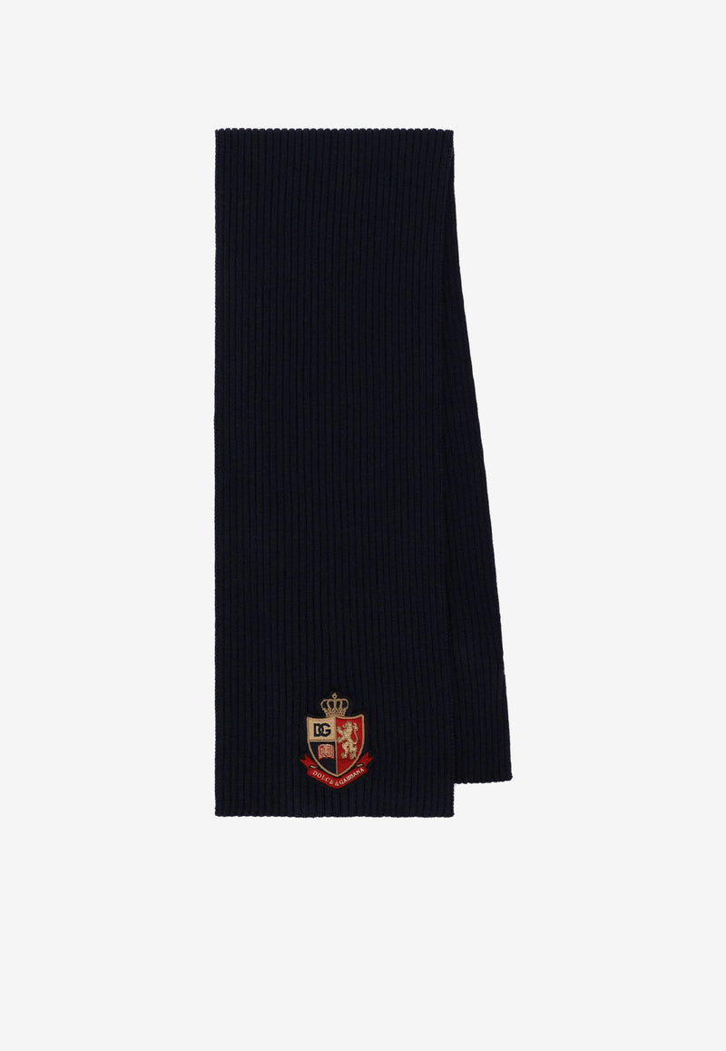 Dolce & Gabbana Kids Kids Knitted Scarf with Heraldic Patch Black LBKA65 JBVR3 B0665