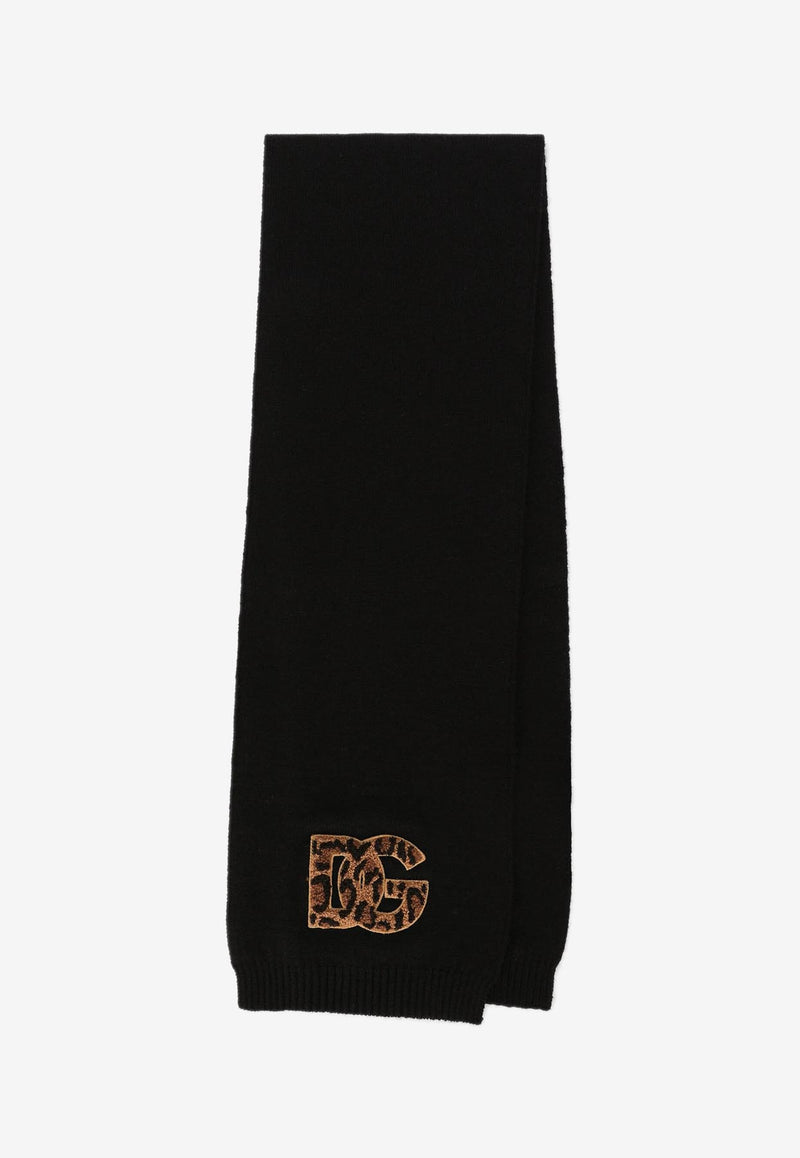 Dolce & Gabbana Kids Girls DG Patch Knitted Scarf Black LBKAB2 JBVT9 N0000