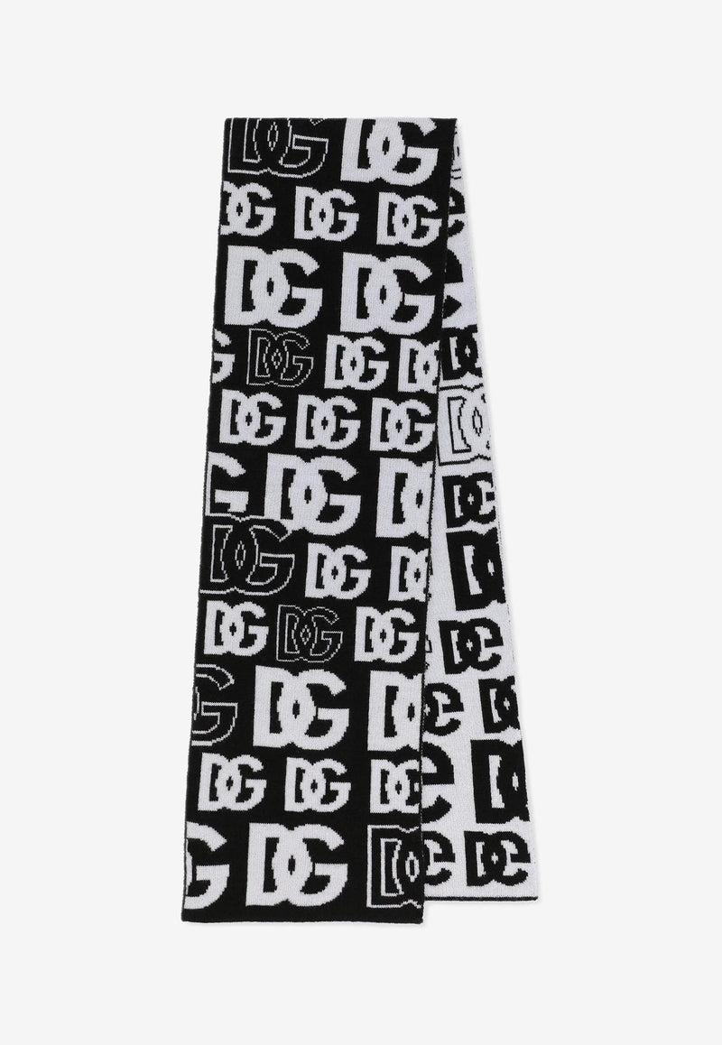 Dolce & Gabbana Kids Girls Jacquard DG Logo Knitted Scarf Monochrome LBKAB3 JBVV9 S9000