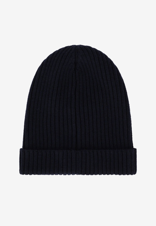 Dolce & Gabbana Kids Kids Ribbed Knit Hat with Heraldic Patch Black LBKH72 JBVR3 B0665