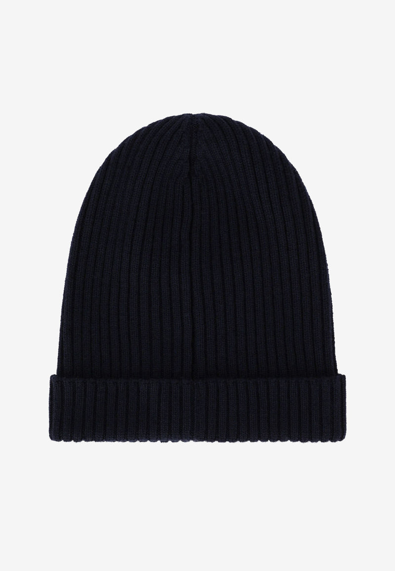 Dolce & Gabbana Kids Kids Ribbed Knit Hat with Heraldic Patch Black LBKH72 JBVR3 B0665