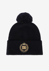 Dolce & Gabbana Kids Kids DG Logo Patch Knitted Hat Black LBKH79 JBVV2 B0665