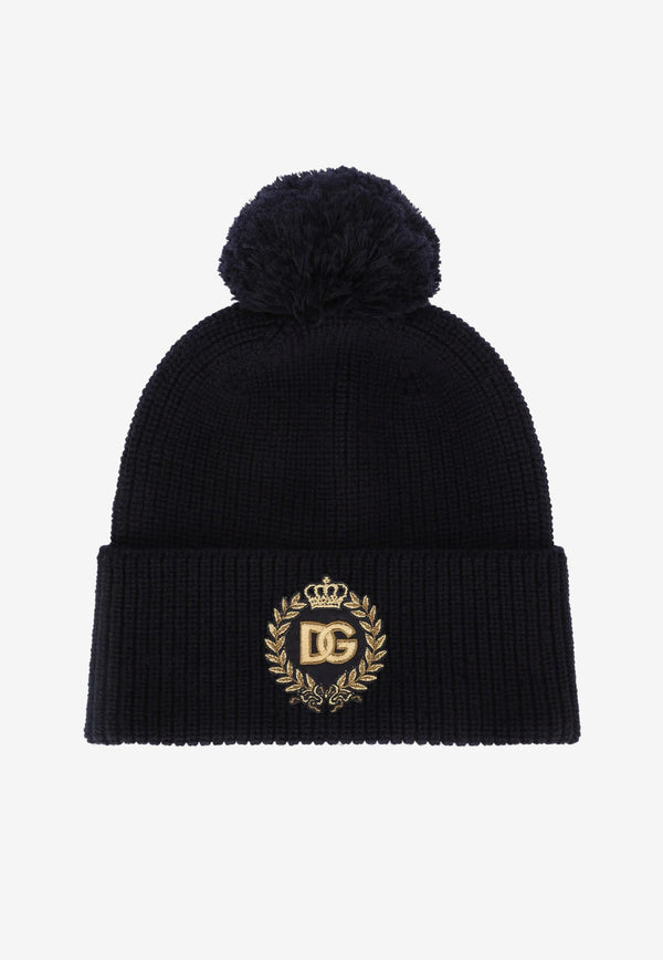 Dolce & Gabbana Kids Kids DG Logo Patch Knitted Hat Black LBKH79 JBVV2 B0665