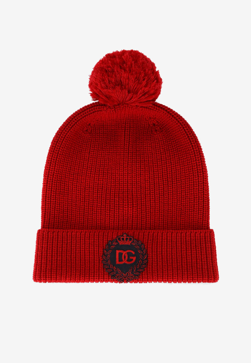 Dolce & Gabbana Kids Kids DG Logo Patch Knitted Hat Red LBKH79 JBVV2 R0226