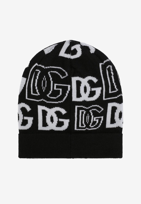 Dolce & Gabbana Kids Girls Jacquard DG Logo Beanie Monochrome LBKH81 JBVV9 S9000