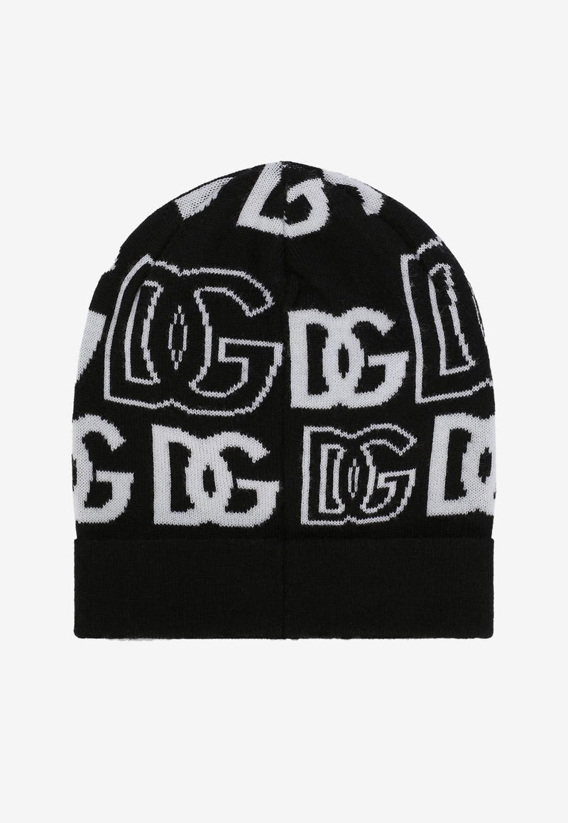 Dolce & Gabbana Kids Girls Jacquard DG Logo Beanie Monochrome LBKH81 JBVV9 S9000